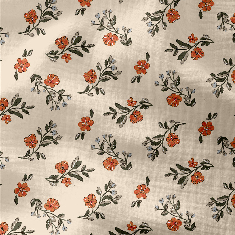 Printed Double Gauze LINA Latte / Green